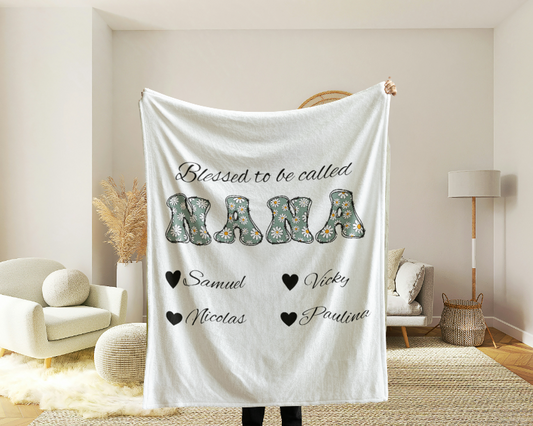 Personalized Nana Blanket, Velveteen Plush Throw, Gift for Grandma, Mother's Day Present, Cozy Home Decor, Family Keepsake