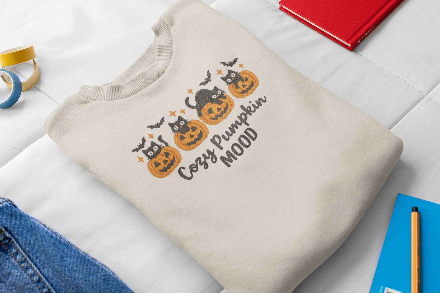 Cozy Pumpkin Mood Sweatshirt, Fall Sweater, Halloween Apparel, Unisex Crewneck, Autumn Fashion, Comfy Gift Idea