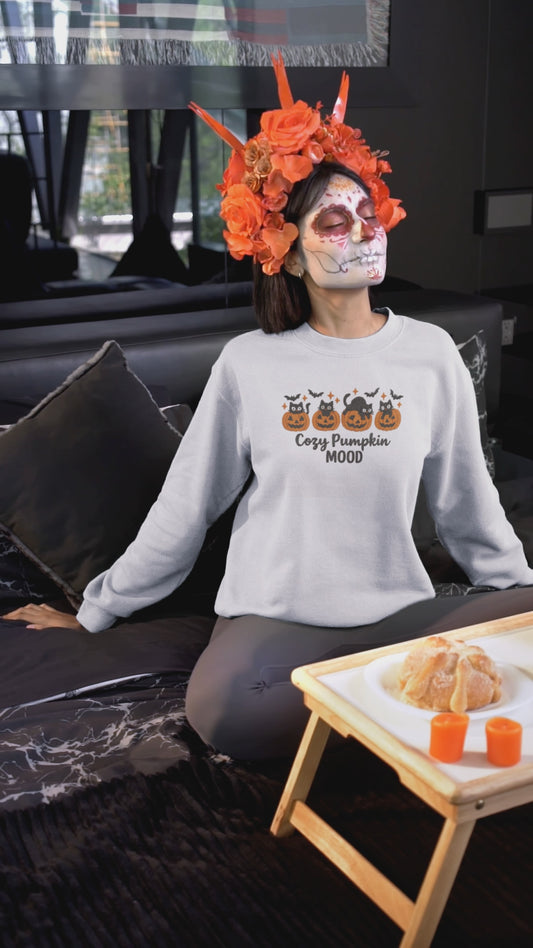 Cozy Pumpkin Mood Sweatshirt, Fall Sweater, Halloween Apparel, Unisex Crewneck, Autumn Fashion, Comfy Gift Idea